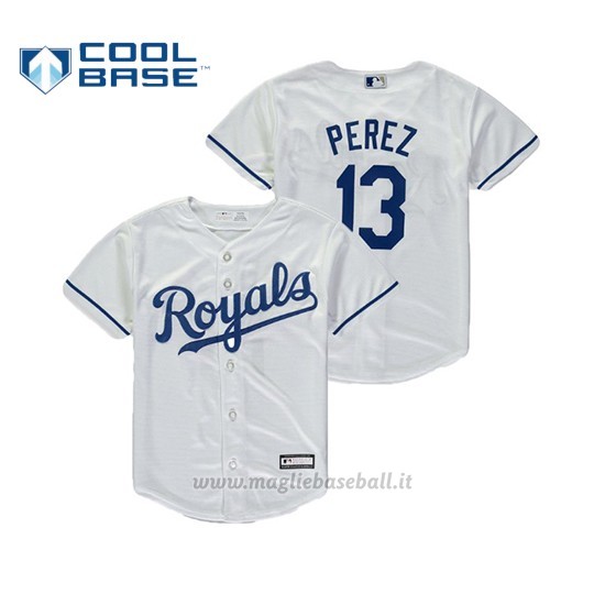 Maglia Baseball Bambino Royals Salvador Perez Cool Base Majestic 1ªReplica Bianco